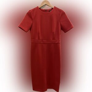 Ann Taylor - Red/Orange Dress - Short Sleeved - Front Slit - Size 2 Petite